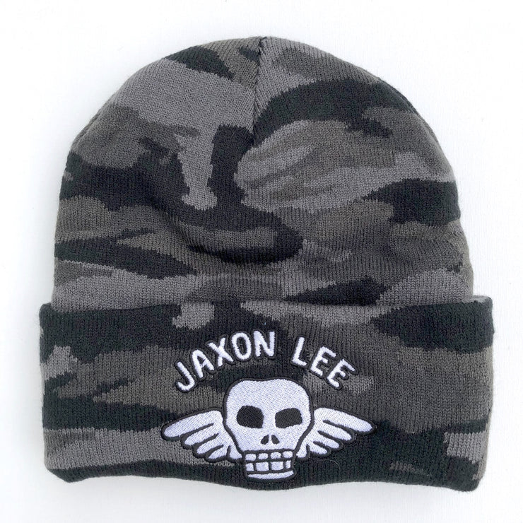 JL Winged Skull Pop Large Logo - Blue Camo Beanie