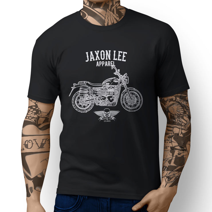 Jaxon Lee Art Tee aimed at fans of Triumph Street Scrambler Motorbike