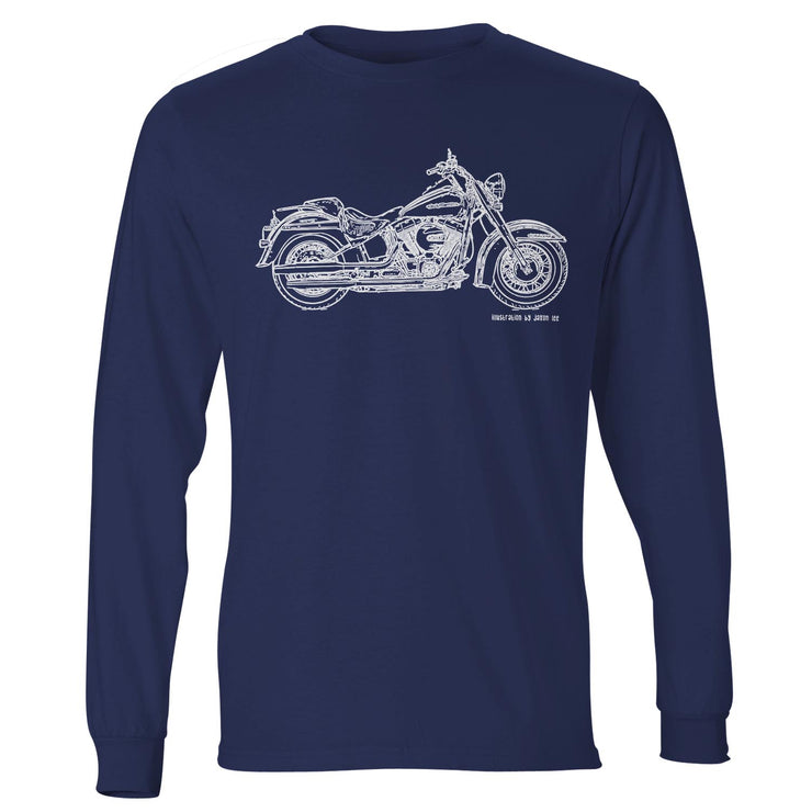 JL Illustration For Harley Davidson Softail Deluxe Motorbike Fan LS-Tshirt