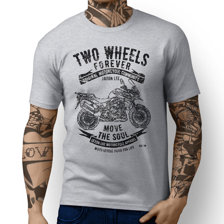 JL Soul Art Tee aimed at fans of Triumph Tiger Explorer Spoked Wheels Motorbike - Jaxon lee