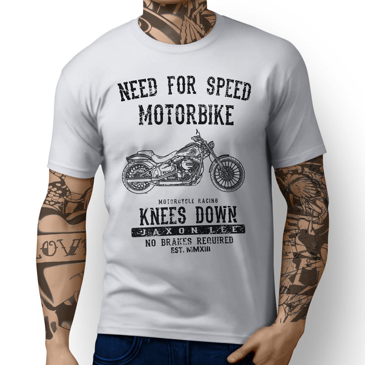 JL Speed Art Tee aimed at fans of Harley Davidson Breakout Motorbike