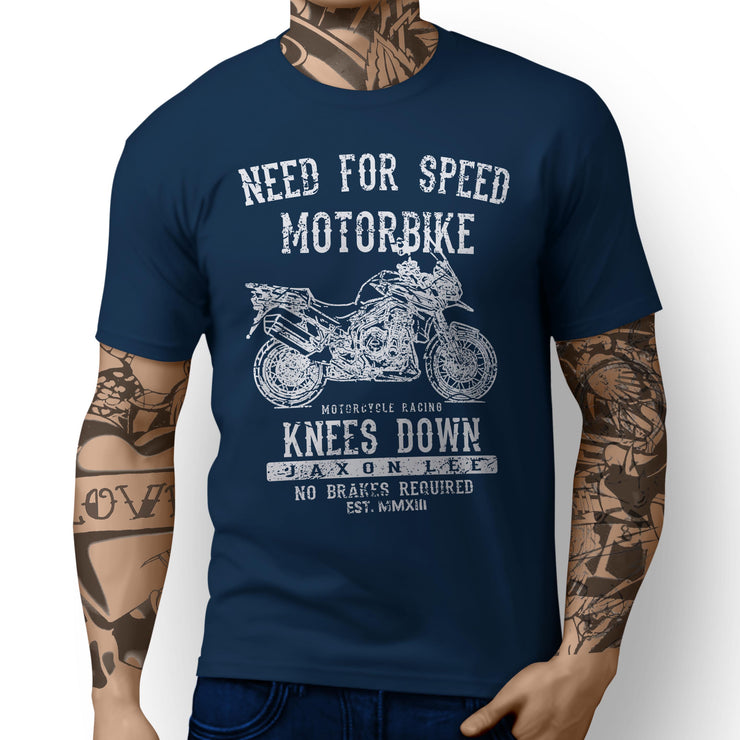 JL Speed Art Tee aimed at fans of Triumph Tiger Explorer Spoked Wheels Motorbike