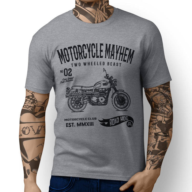 RH Mayhem Art Tee aimed at fans of Triumph Scrambler 2016 Motorbike