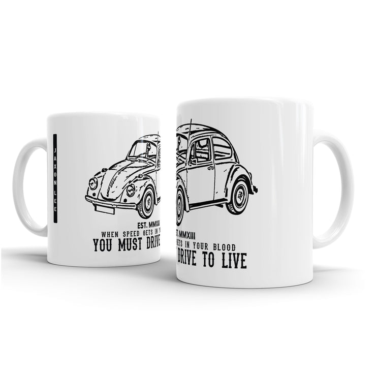 JL illustration for a Volkswagen 1968 Beetle 1500 Limousine fan – Gift Mug